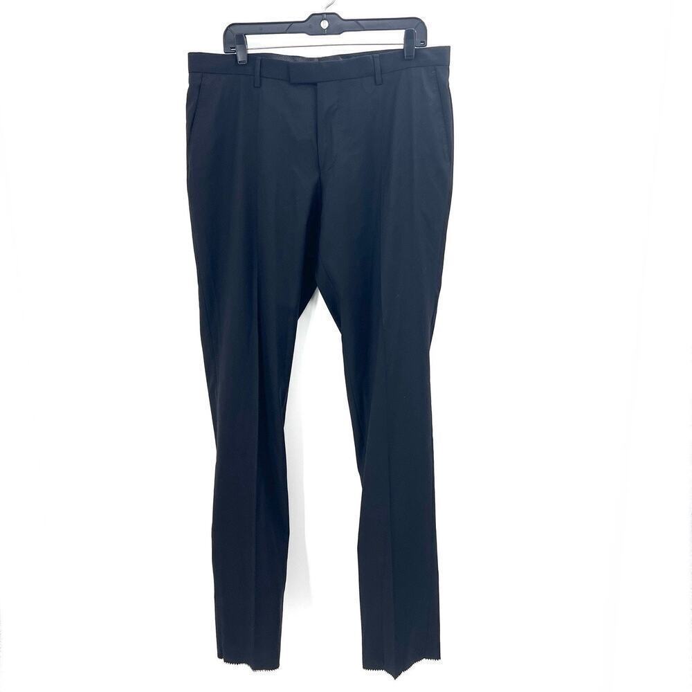 Hugo Boss Dress Suit Pant Black Wool Size 42R Tapered Leg Unhemmed Raw Edge